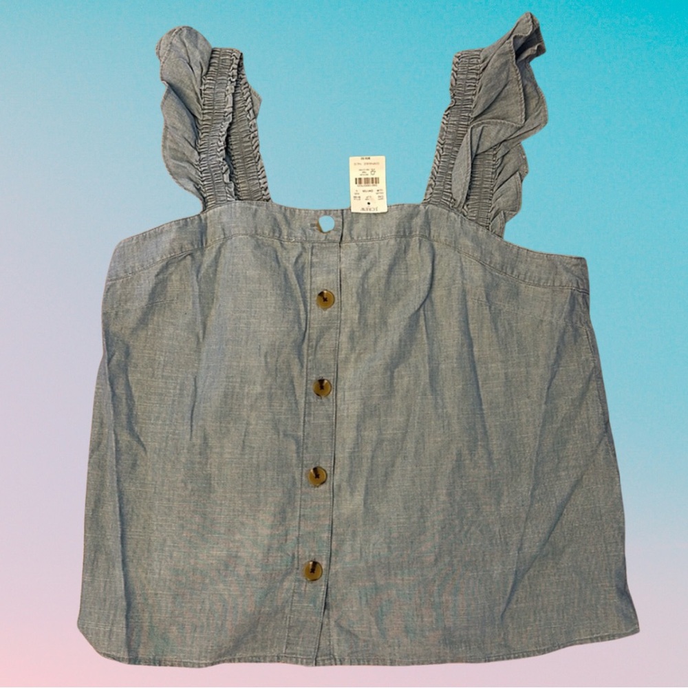 NWT JCrew Chambray Blue Button Up Tank Size L